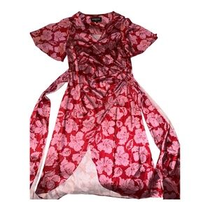 Lexbreezy Hawaii Hibiscus Satin Wrap Dress M